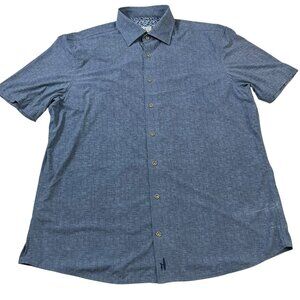 johnnie-O Avin Jersey Knit Button Up Shirt Blue Lake Men's L